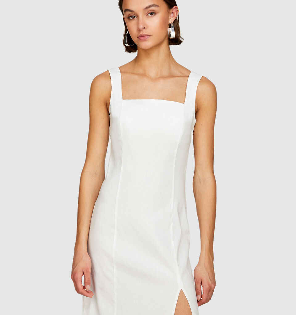 Fitted dress with slit - women's midi dresses - White | Sisley image number 4